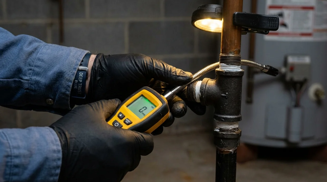 Gas leak detection with electronic sniffer by Johns Plumbing LLC in Westerville